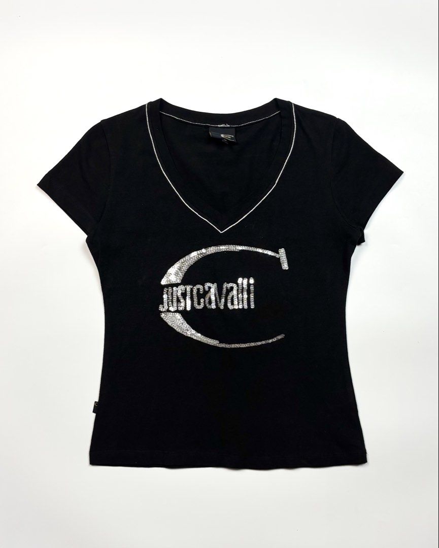 Just Cavalli Black Baby Tee (Category: Shirts) located in Bulacan. Submitted by citygirl00 (Listing ID 1470685964, Image 1). Description: in good condition medium on tag bust: 30, length: 19.