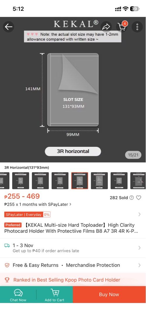 KEKAL Multi-size Hard Toploader Photocard Holder 3R Horizontal (Category: Trading Cards Accessories) located in Marikina City. Submitted by ryan_o (Listing ID 1470639939, Image 2). Description: - Brand: KEKAL hard toploader - Size: 3R horizontal (131x93mm slot, 141x99mm outer) - Condition: Brand new, unused in original plastic wrapping - Features: High clarity plastic with protective films on both sides - Protection: Keeps photocards, instant pri