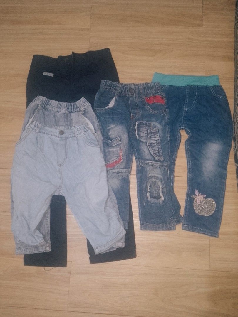 Kids jeans bundle assorted denim pants (Category: Babies & Kids Fashion) located in Naga. Submitted by francethriftee3 (Listing ID 1470559500, Image 1). Description: Location: Camarines Sur, Bicol Bundle of kids denim pants and jeans. Various styles included, like cargo pockets, embroidered apple graphics, and distressed patches. Elastic waistbands for easy changing and comfortable everyday wear. Fits toddlers and young children well. Great every