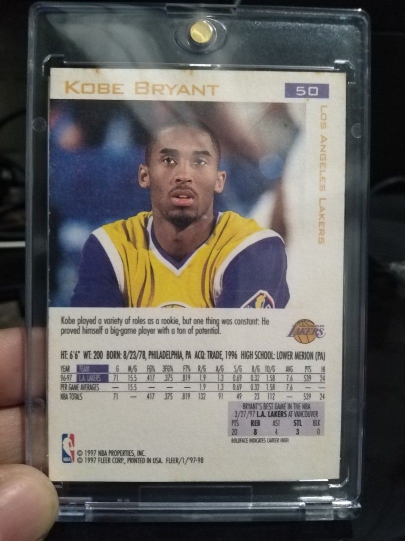 Kobe Bryant 50 (Category: Raw Singles) located in Cavite. Submitted by emilgarcia09 (Listing ID 1470615400, Image 2). Description: Has Minor Stains on the upper part at the back of the card Slab Not Included .