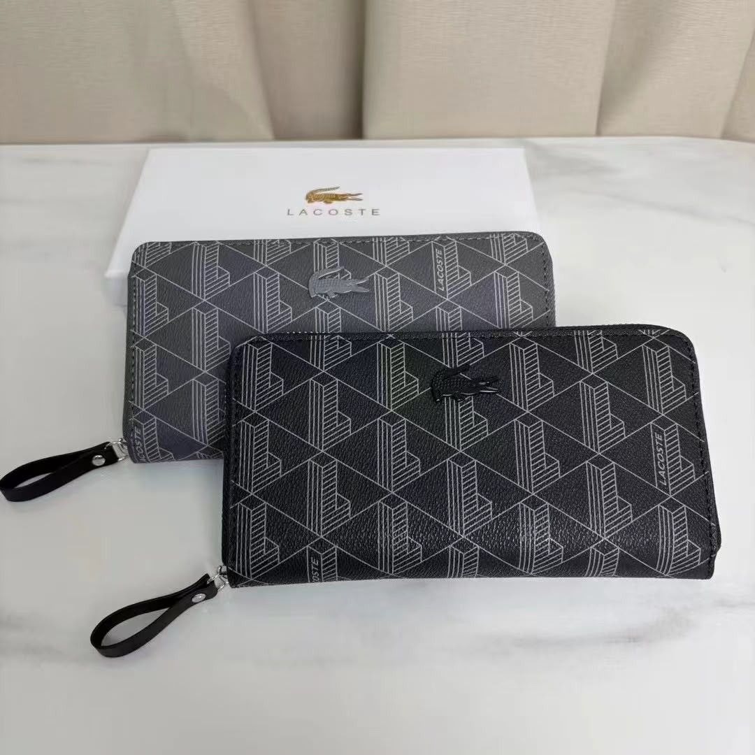 Lacoste monogram print zip around wallet in two colours (Category: Wallets & Card holders) located in Caloocan City. Submitted by luckyocean_e40f38 (Listing ID 1470660657, Image 1). Description: with box.