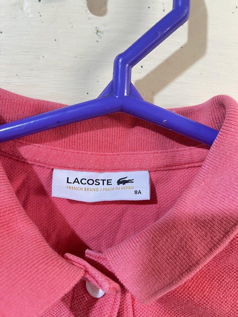 Lacoste Pink Polo Shirt Size 8A (Category: Babies & Kids Fashion) located in Manila. Submitted by zenmountain.60ff7f (Listing ID 1470619058, Image 2). Description: - Brand: Lacoste (ORIGINAL) - Size: 8A (Made in Japan) - PRELOVED.