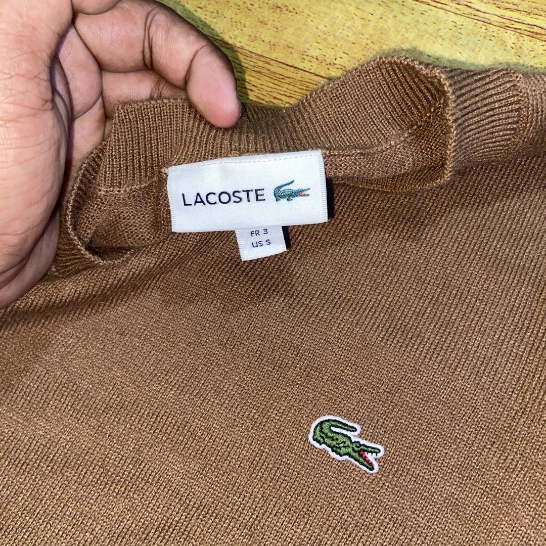 Lacoste Pullover (Choco Brown) (Category: Luxury Apparel) located in Dasmarinas. Submitted by thrift2gems (Listing ID 1470705435, Image 2). Description: Lacoste Pullover (Choco Brown)✨ -WIDTH: 19 -LENGTH: 24.5 -COLOR RATE: 9.5/10 -CONDITION: 9.5/10 -ISSUE: NONE.