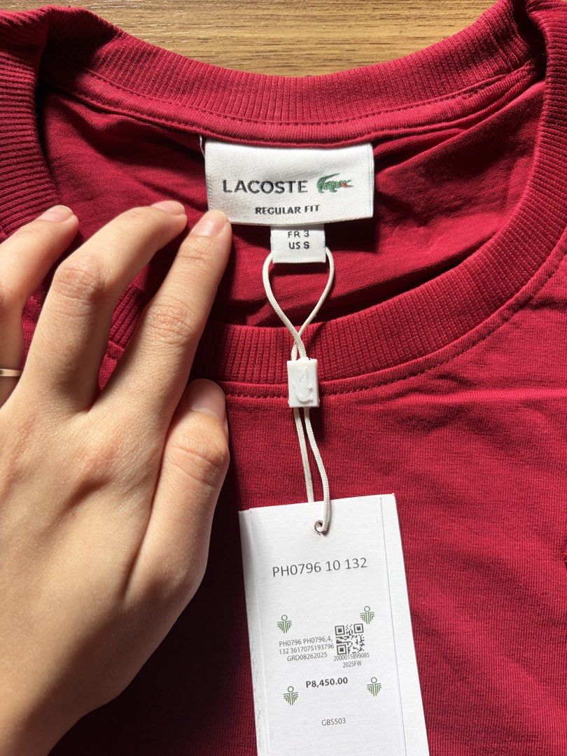 Lacoste Red Shirt (Category: Shirts) located in San Pedro. Submitted by nikkiabc.777 (Listing ID 1470564286, Image 2). Description: Lacoste Red Tee Shirt - brandnew; with tags and pouch - sizes available: S, M, L, XL, 2 XL - premium quality; fabric is soft - ₱8,450 on tag.