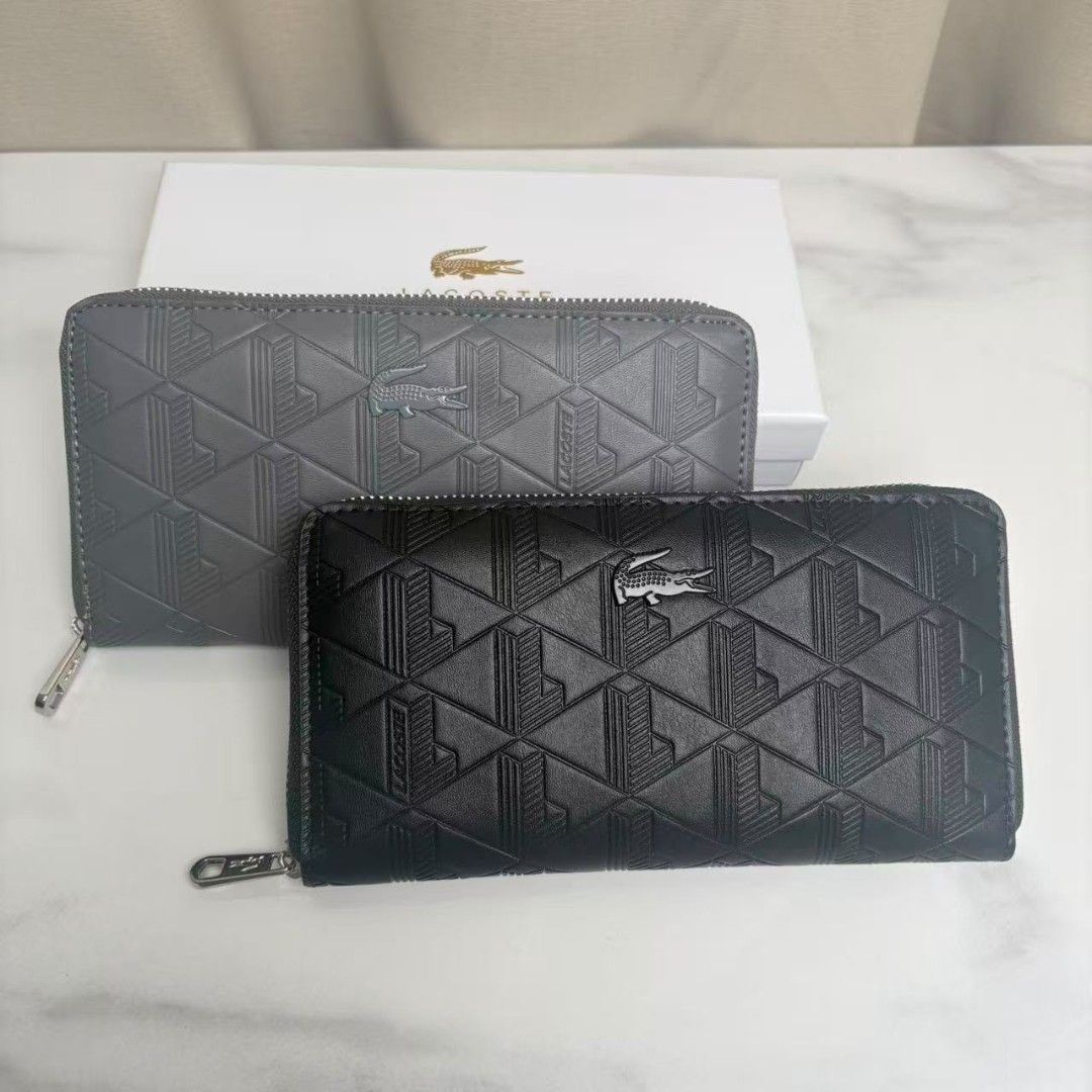 Lacoste Zip Around Geometric Pattern Wallet Grey Black (Category: Wallets & Card holders) located in Caloocan City. Submitted by luckyocean_e40f38 (Listing ID 1470660957, Image 1). Description: with box .