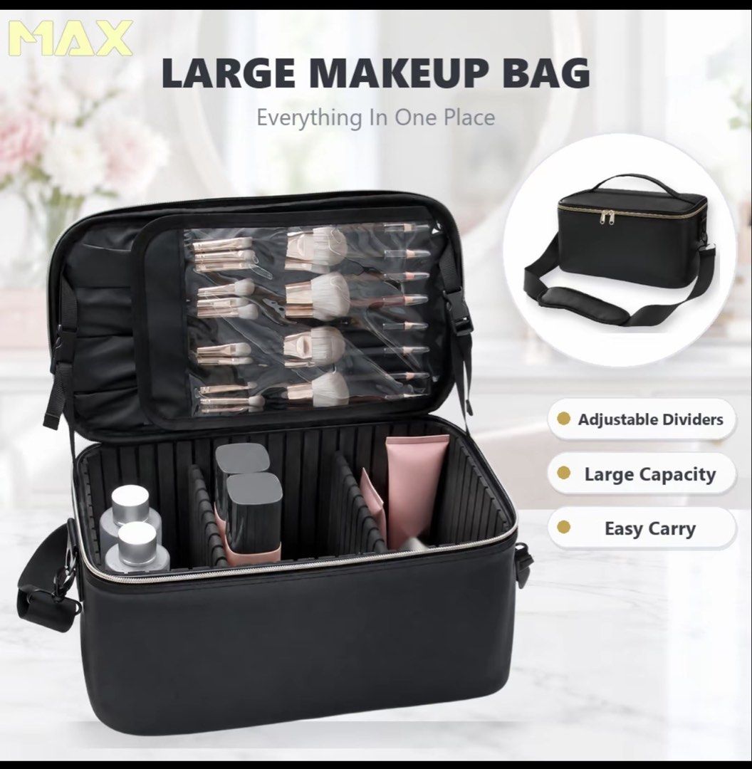 Large Black Makeup Bag with Adjustable Dividers (Category: Purses & Pouches) located in Manila. Submitted by franchezca1210 (Listing ID 1470653350, Image 1). Description: Condition: good as new, personal use only RFS: need funds 📍bacoor cavite.