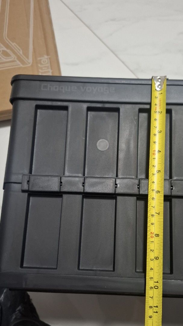 Large Foldable Plastic Storage Box Black (Category: Storage Boxes & Baskets) located in Pasay City. Submitted by froiexist (Listing ID 1470631259, Image 3). Description: - Color: Black - Dimensions: Approx. 50cm x 34cm x 26cm - Material: Sturdy plastic build with solid lid - Design: Collapsible for easy storage, with built-in side cutout handles - Ideal Use: Great for organizing clothes, snacks, or camping gear - Condition: Clean interior, excell