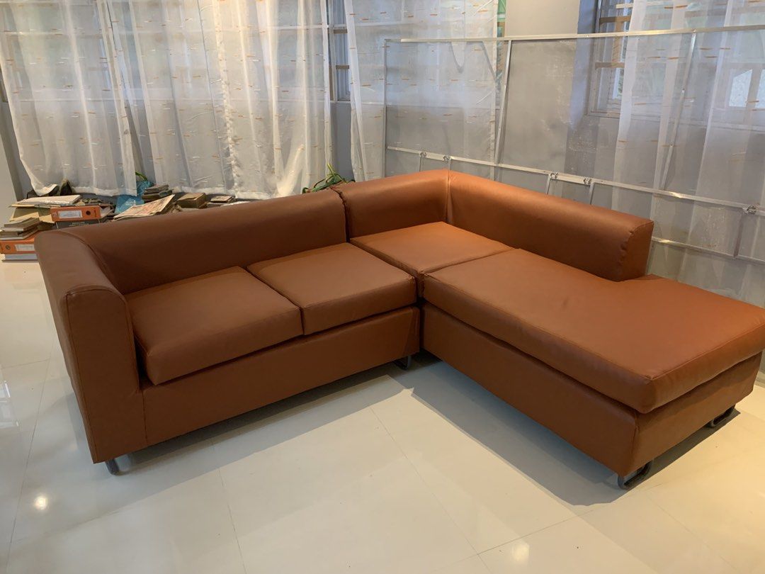 Leather SofaL-shaped, color brown. Good condition, almost new. (Category: Sofas) located in Manila. Submitted by mechro (Listing ID 1469197067, Image 3). Description: Leatherette, Brown, L-Shaped Sofa. Good condition, almost new. Can be delivered anywhere with extra charge. 0*9*2*6*7*2*4*3*2*9*6. .