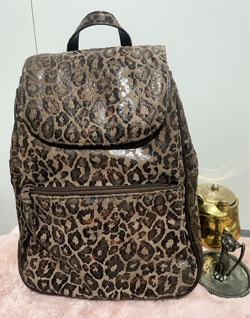 Leopard Print Small Backpack (Category: Backpacks) located in Antipolo. Submitted by lilhermes (Listing ID 1470742629, Image 1). Description: Fit folded umbrella Leather Nylon Material Spacious Insider In good condition.