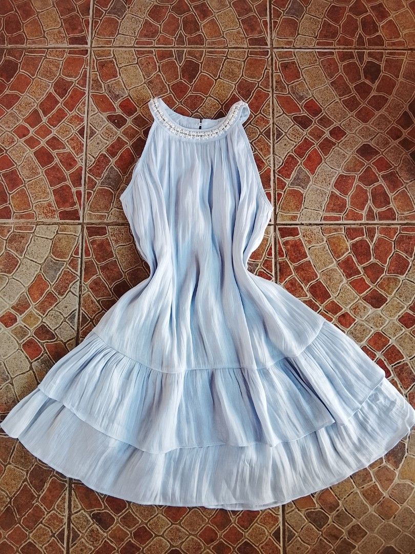 LIGHT BLUE HALTER LAYERED FLOWY DRESS (Category: Dresses) located in Batangas. Submitted by jaselegance (Listing ID 1470691819, Image 2). Description: small to large size very high quality fabric with double lining halter design with pearls flowy dress.