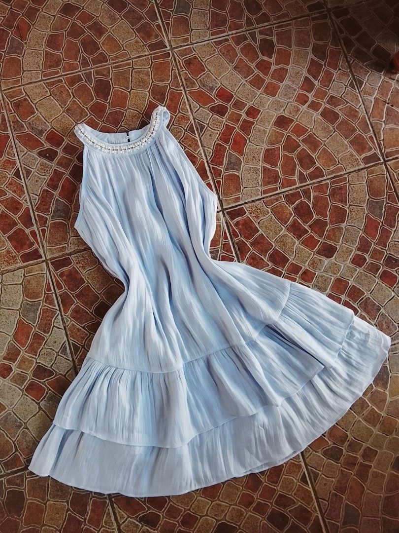 LIGHT BLUE HALTER LAYERED FLOWY DRESS (Category: Dresses) located in Batangas. Submitted by jaselegance (Listing ID 1470691819, Image 3). Description: small to large size very high quality fabric with double lining halter design with pearls flowy dress.