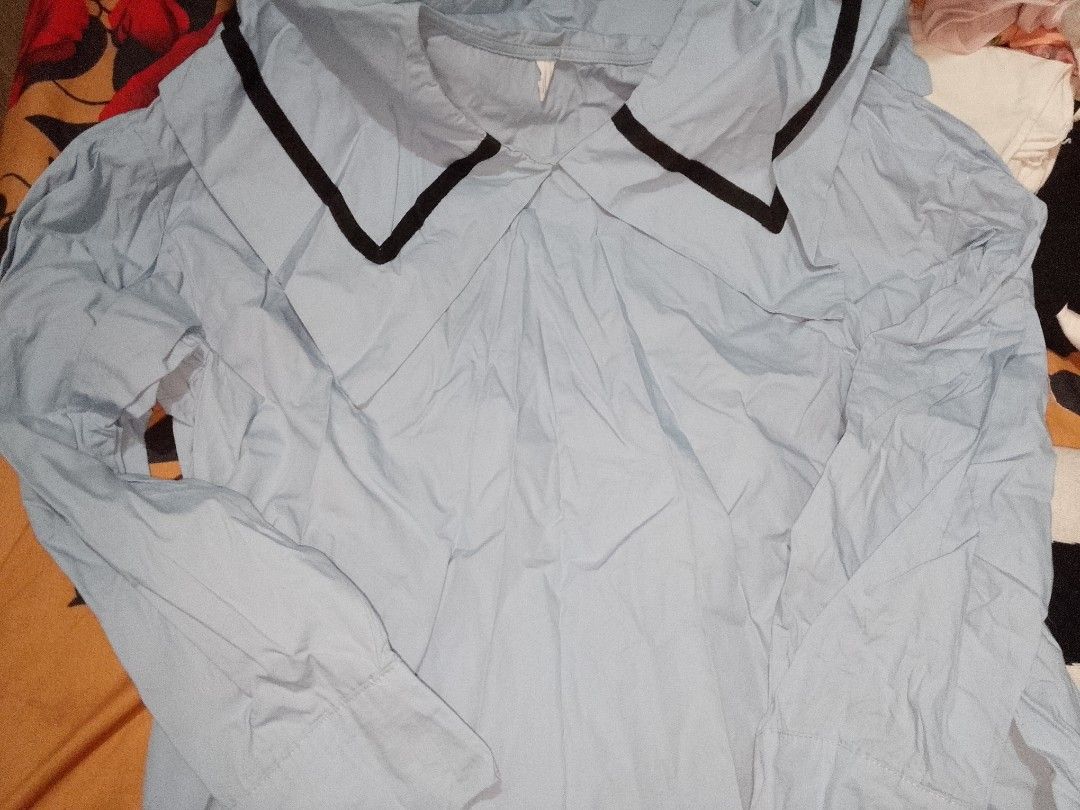 Light blue long sleeve blouse with sailor collar size S (Category: Longsleeves) located in Manila. Submitted by sevianna (Listing ID 1470652128, Image 1). Description: - Color: Light blue small - medium preloved.
