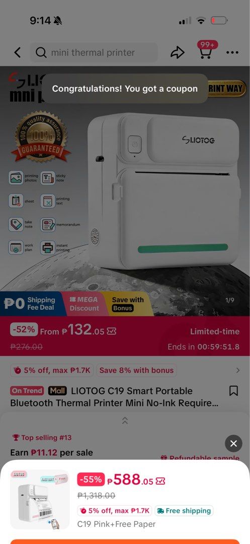 Liotog Mini Waybill Thermal Printer (Category: Printers, Scanners & Copiers) located in Pilar. Submitted by vixenlaced (Listing ID 1470681295, Image 3). Description: with box only need type c charger.