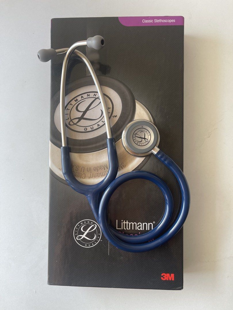 Littmann Classic III Stethoscope (Category: Medical Supplies & Tools) located in Manila. Submitted by hohory (Listing ID 1470568393, Image 1). Description: Littmann Classic III Stethoscope for nursing/med students, doctors, and other medical professionals. Bought it for full price, selling it on discounted price to help other students who needs it. Slightly negotiable. - Tube color: Navy Blue - Chestpiece color: Silver - Length: 27 inches - Stem 