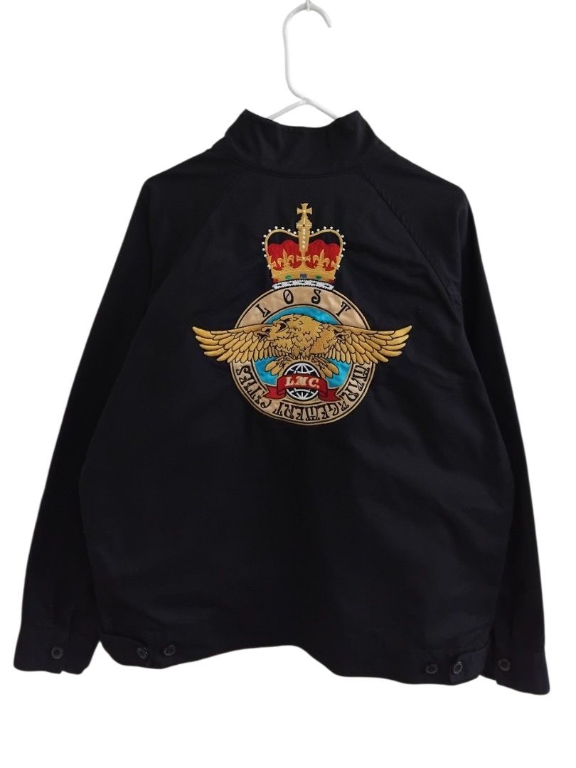 LMC Lost Management Cities Royal Embroidery Harrington Work Jacket (Category: Coats, Jackets and Outerwear) located in Pasig City. Submitted by hustlexcurate (Listing ID 1470586158, Image 1). Description: LMC Lost Management Cities Royal Embroidery Oversized Harrington Work Jacket Size MEDIUM on tag fits XL Dimensions: 25X28.