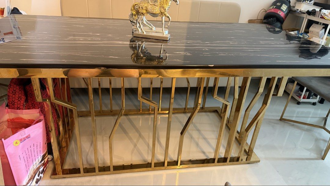 Long Dining Table (Category: Tables & Sets) located in Singapore. Submitted by bestview (Listing ID 1470677149, Image 2). Description: Elegant marble top table with solid metal base. 2000mx 1000mm with height 760mm. Base: 1300mm x 700mm.