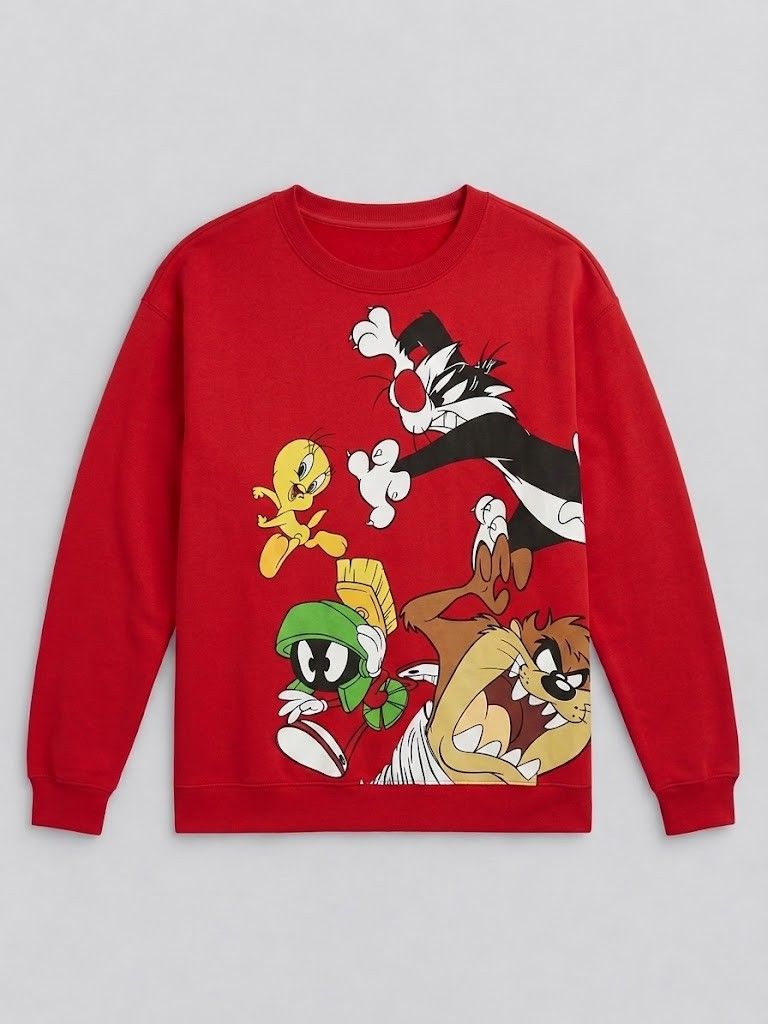 Looney Tunes Graphic Red Sweatshirt (Category: Coats, Jackets and Outerwear) located in Lapu Lapu. Submitted by rebuild.arkives (Listing ID 1470624572, Image 1). Description: Looney Tunes Graphic Red Sweatshirt ‎ ‎📏 Size Guide (Inches): ‎Length: 26.5 ‎Width: 22.5 ‎ ‎Color: 10/10 ‎Condition: 10/10 ‎Issue: None ‎ ‎📝 Heads up: ‎• This is a thrift item so please manage your expectations. ‎• Color may slightly differ due to lighting. ‎• Washed and r