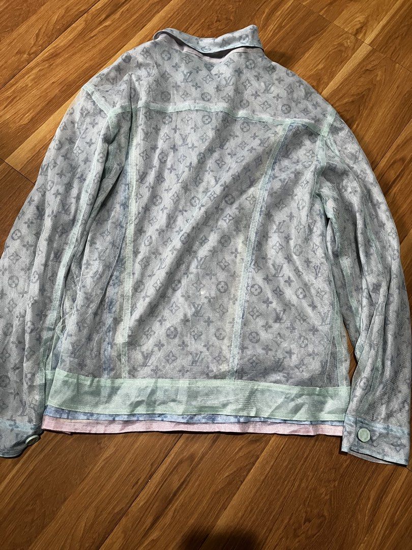 louis vuitton Monogram Mesh Button-Down Jacket Size 38 (Category: Coats, Jackets and Outerwear) located in Manila. Submitted by shanaaa.collects (Listing ID 1470695279, Image 2). Description: - Material: 100% polyester mesh - Design: All-over monogram pattern with pastel multi-color tones at the hem - Features: Front flap pockets and button cuffs - Size: 38 (as listed on tag) - Care instructions: Gentle dry clean only.