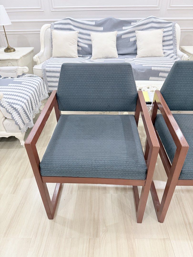 Lounge chair (pre owned) (Category: Chairs) located in Quezon City. Submitted by happyquailegg (Listing ID 1470678314, Image 3). Description: Lounge Chair - good condition 7.5/10 - Green fabric - Wood - With signs of usage - ₱1500 each (₱2500 for both chairs) Location: Alta Vista Homes Reparo Rd. Caloocan city MOP: BPI, Gcash Shipping: Lalamove Length- 60cm Width - 55cm Height- floor to seat 50cm / floor to backrest 84cm.