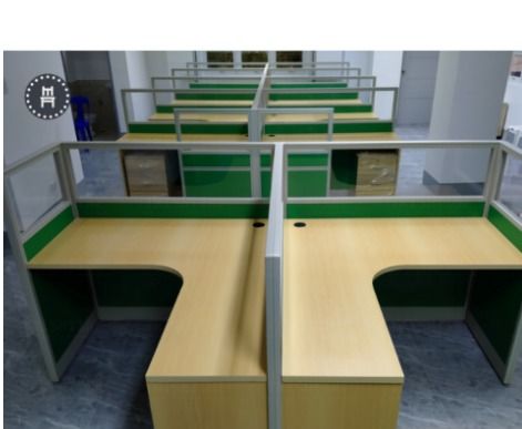 L-shape Workstation | 2 seater (Category: Office Furniture & Fixtures) located in Caloocan City. Submitted by jim.trishtineofficefurnitures (Listing ID 1470605480, Image 1). Description: - Set arrangement of L-shaped wooden desks with built-in cable grommets - Green privacy panels and top glass dividers for a professional look - Includes under-desk mobile pedestal cabinets with drawers for storage - Sturdy metal frames separating each individual 