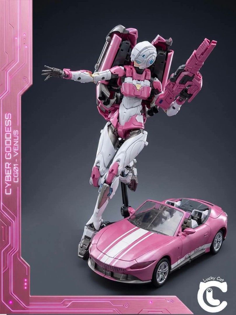 Lucky Cat Cyber Goddess CG01 Venus (ARCEE) (Category: Figurines & Statues) located in Manila. Submitted by mauchan00000303 (Listing ID 1470641012, Image 2). Description: - Model: Lucky Cat Cyber Goddess CG01 Venus - Type: Highly articulated mecha anime collectible action figure - Armor: Pink and white with metallic bronze joints and visor detailing - Includes: Twin blasters, backpack unit, and display stand - Special Accessory: Matching pink conv