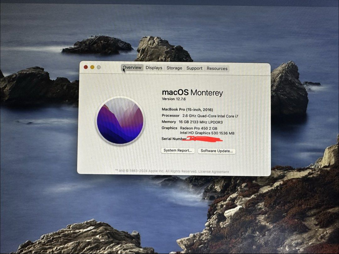 MacBook Pro 15-inch 2016 i7 16/256 (Defective Screen) (Category: Laptops & Notebooks) located in Alaminos. Submitted by 2xtreasured (Listing ID 1470581497, Image 3). Description: - Model: MacBook Pro 15-inch (Late 2016) - macOS Monterey (v12.7.6) - 2.6 GHz Quad-Core Intel Core i7 - 16 GB 2133 MHz LPDDR3 - 251 GB Flash Storage - Radeon Pro 450 (2 GB) & Intel HD Graphics 530 (1536 MB) - comes with 87w usb-c charger - fresh thermal paste ISSUES: - D