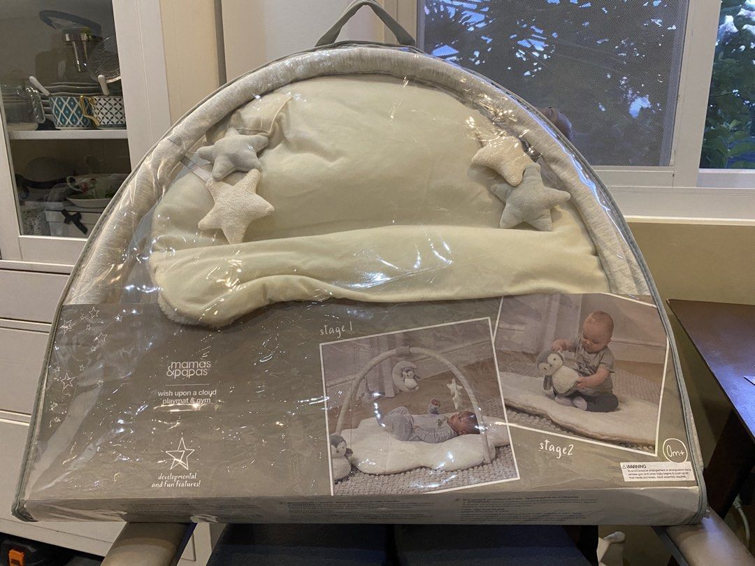 Mamas & Papas Wish Upon A Cloud Playmat & Gym (Category: Infant Playtime) located in Santa Rosa. Submitted by hoardqueensdeclutter (Listing ID 1470677304, Image 1). Description: - Brand: Mamas & Papas (Wish Upon a Cloud Playmat & Gym) - Condition: Brand new, still sealed in original packaging (Bought from Rustan's) - Colorway: Neutral cream and grey, fits any nursery aesthetic - Stages: 2 growth stages designed to adapt as your baby grows from ne