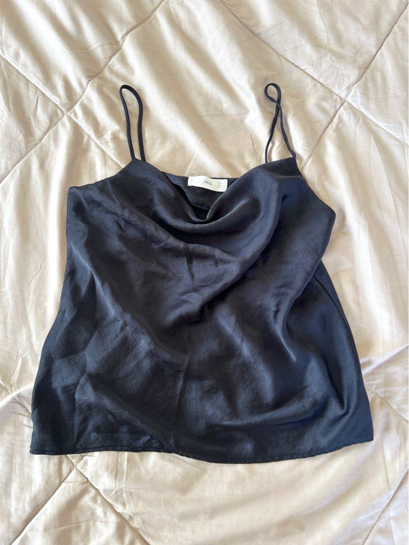 Mango Black Satin Cowl Neck Cami Top (XS) (Category: Sleeveless) located in Quezon City. Submitted by jen_o (Listing ID 1470632596, Image 1). Description: .