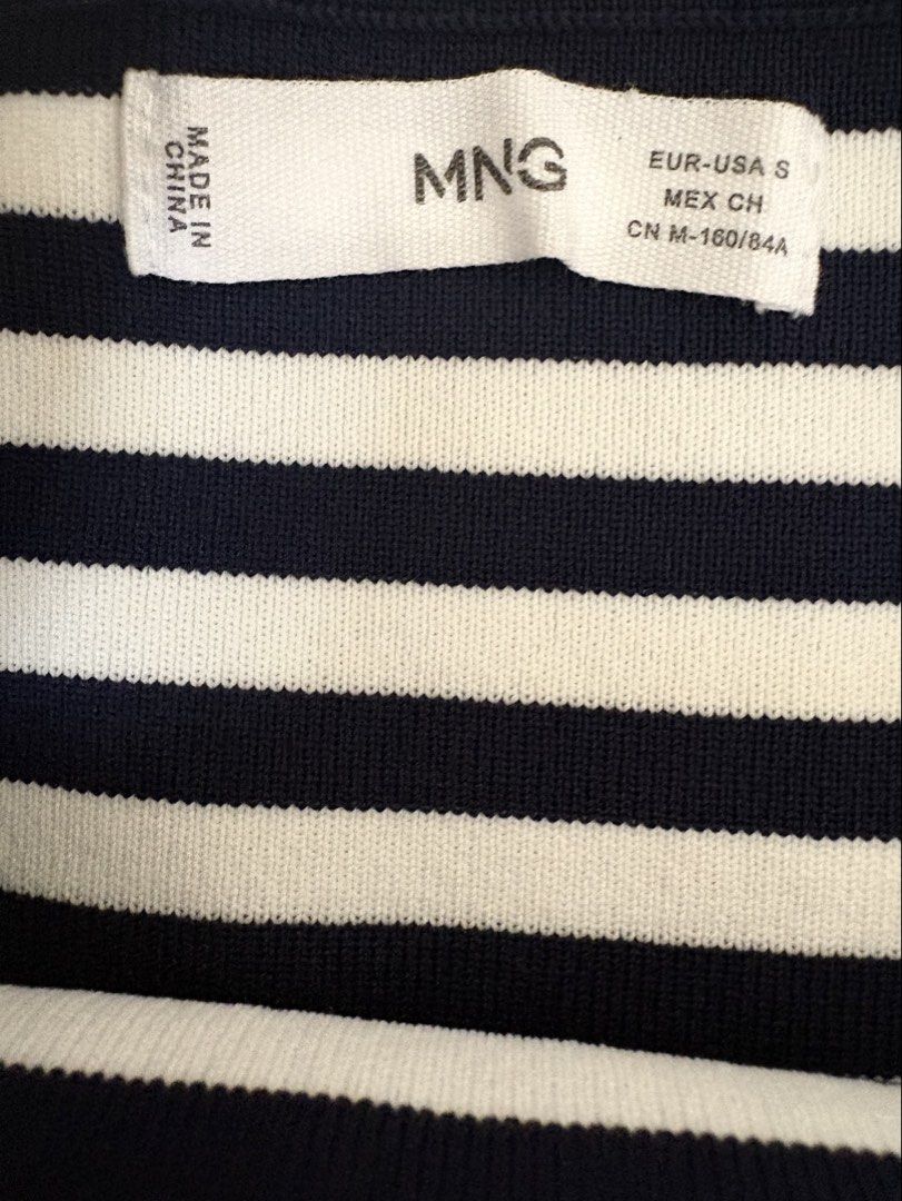 Mango Striped Ribbed Dress (Category: Dresses) located in Manila. Submitted by chrsinyourarea (Listing ID 1470639060, Image 3). Description: Brand: Mango Style: Ribbed dress with navy blue and white horizontal stripes Design: Spaghetti straps, scoop neckline (front and back) Fit: Stretchy, super comfortable fabric Size: EUR-USA S Condition: Used once. Kept in storage..