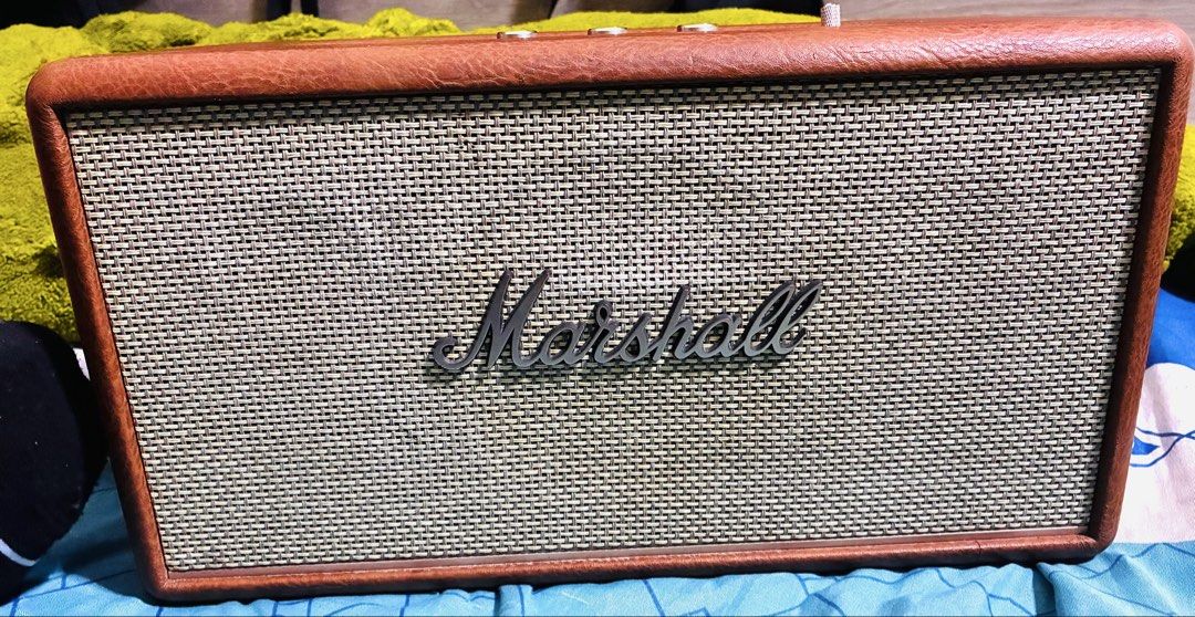 Marshall Stanmore III Bluetooth Speaker Brown (Category: Soundbars, Speakers & Amplifiers) located in Taguig. Submitted by mhalet.902 (Listing ID 1470561031, Image 1). Description: - Authentic Marshall Stanmore III home speaker in a stylish brown leather finish - Iconic gold control panel with tactile brass knobs for volume, bass, and treble tuning - Equipped with source button, media controls, and a classic power toggle switch - Features a rear 