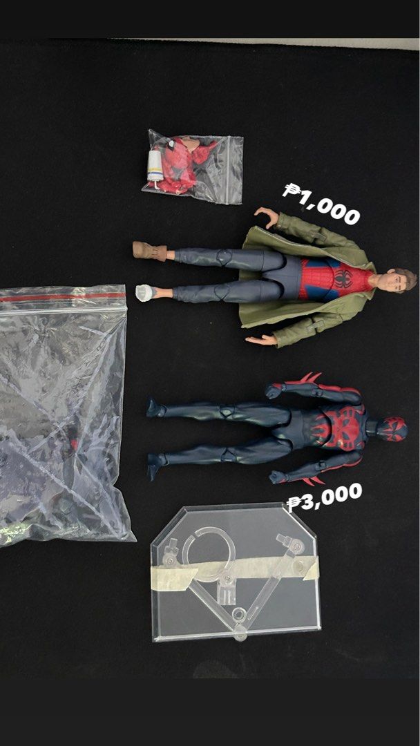 Marvel Legends & Mafex (Category: Action & Battle Toys) located in Manila. Submitted by keenturtle_abfc34 (Listing ID 1470694702, Image 1). Description: Marvel Action Figures 1/12 • Peter B Parker Spiderman -₱1,000 • Mafex Spiderman 2099 -₱3,500 (NEGO) • Take all - ₱4,000 ‼️REMINDER‼️ MOP - GCASH Delivery- lalamove sagot ni buyer sf.
