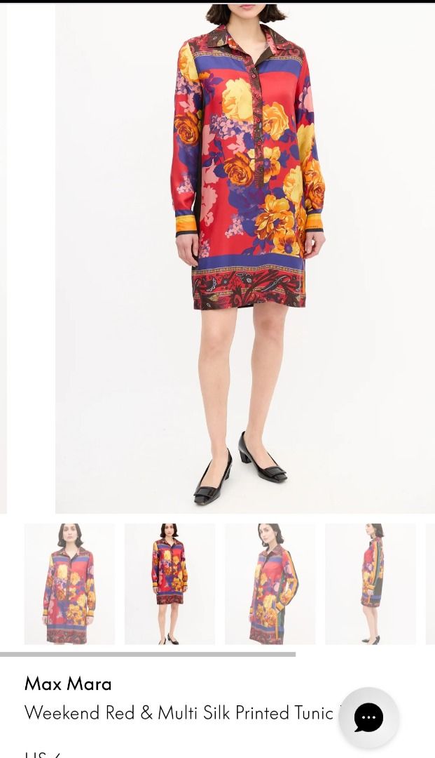 Max Mara Weekend Silk Printed Tunic Dress (Category: Dresses) located in Taguig. Submitted by romain.miu.11 (Listing ID 1470643886, Image 1). Description: Max Mara Weekend red and multicolour 100% silk mini tunic dress featuring a spread collar, half button up front closure, in seam pockets, buttoned cuffs, and mixed floral, ornate, and polka dot print throughout..