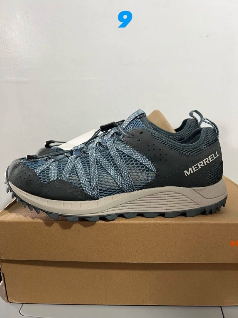 Merrell Hiking Shoes Blue Grey (Category: Sneakers) located in Baguio. Submitted by heath2600 (Listing ID 1470587797, Image 1). Description: - Brand: Merrell Outdoor Sneakers - Color: Blue and Grey - Upper: Breathable mesh for all-day comfort - Closure: Bungee lacing system with toggle for easy adjustment - Sole: Lugged rubber outsole for maximum traction - Extra: Sturdy heel pull tab and original box included - Condition: Excellent / Like new (R