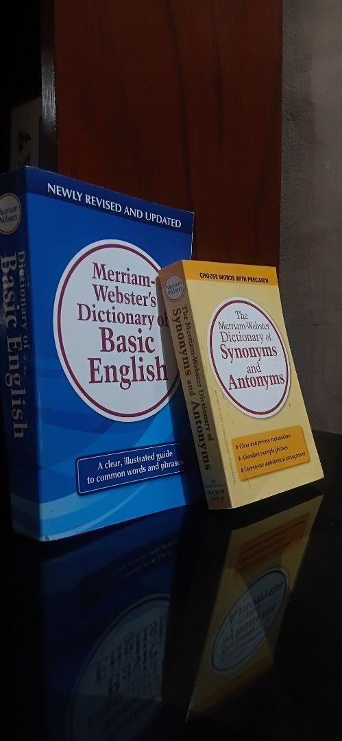Merriam-Webster Book Bundle (Paperback) (Category: Textbooks) located in Las Pinas. Submitted by randomstuff.ph (Listing ID 1470597927, Image 1). Description: Merriam-Webster 2-book Reference Bundle (Paperback) Take All: PHP300 Dictionary for Basic English: PHP150 Dictionary of Synonyms and Antonyms: PHP170 CONDITION: Lightly Used YEAR BOUGHT (BOTH): 2019.