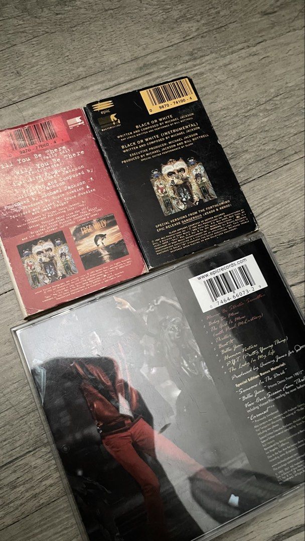 Michael Jackson cd and cassette tapes (Category: CDs & DVDs) located in Las Pinas. Submitted by tinngonzaga (Listing ID 1470578302, Image 2). Description: Special edition thriller cd (theres a bit of crack or scratch sa case) Will you be there cassette tape Black or white cassette tape.