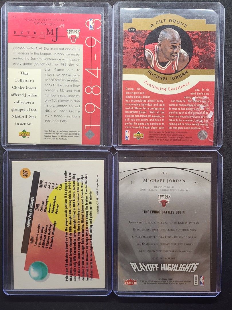 Michael Jordan CA10, PH4, 36, 307 (Category: Raw Singles) located in Manila. Submitted by kg613 (Listing ID 1470582139, Image 2). Description: MJ 400 each 350 Lot.