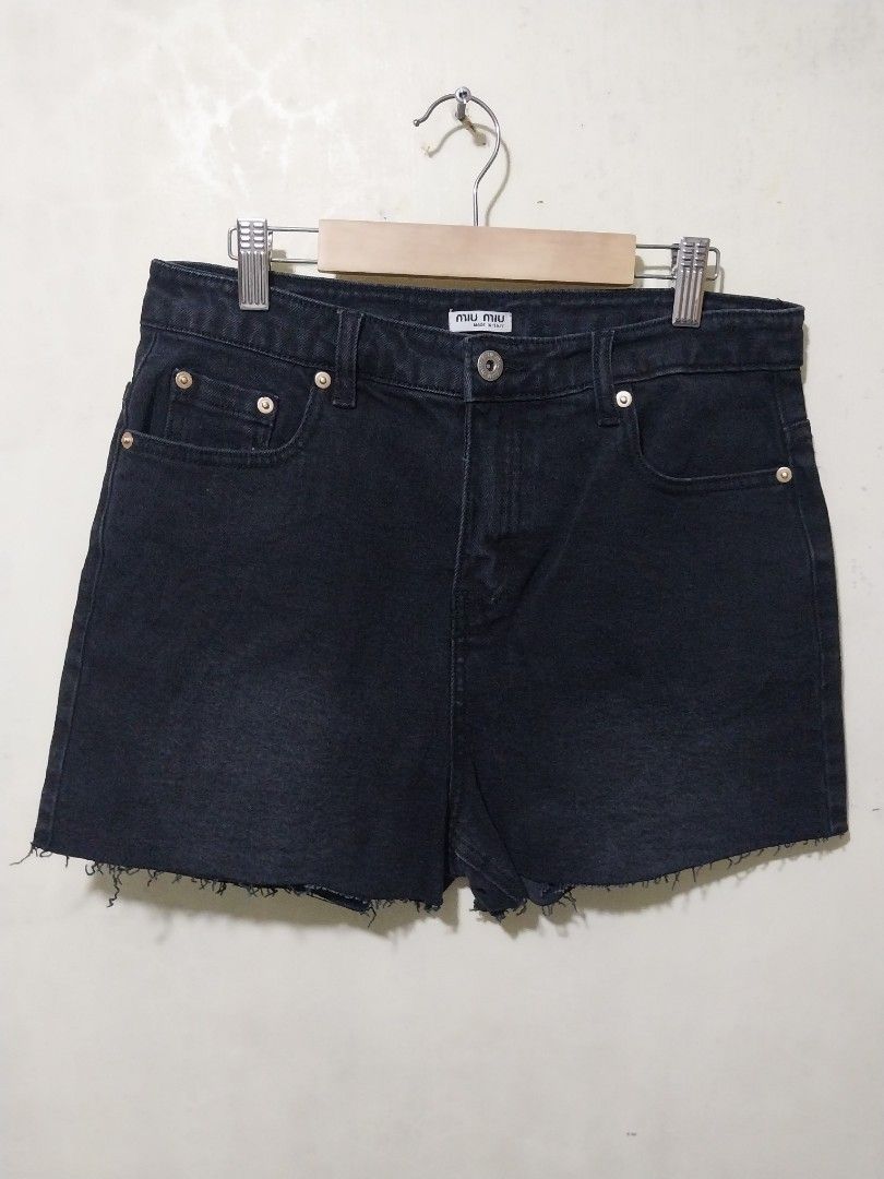 Miu Miu Black Denim Shorts Size S (Category: Shorts) located in Manila. Submitted by PrinceDani.Clothing (Listing ID 1470593221, Image 1). Description: miu miu black denim shorts Size 29-30in waist 14in length excellent condition .