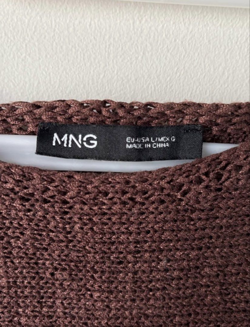 MNG Knit Sweater | Brown (Category: Longsleeves) located in Manila. Submitted by thecloseteditph (Listing ID 1470645222, Image 2). Description: Authentic MNG Knit Sweater • Long sleeves • Relaxed fit • Open-knit texture .