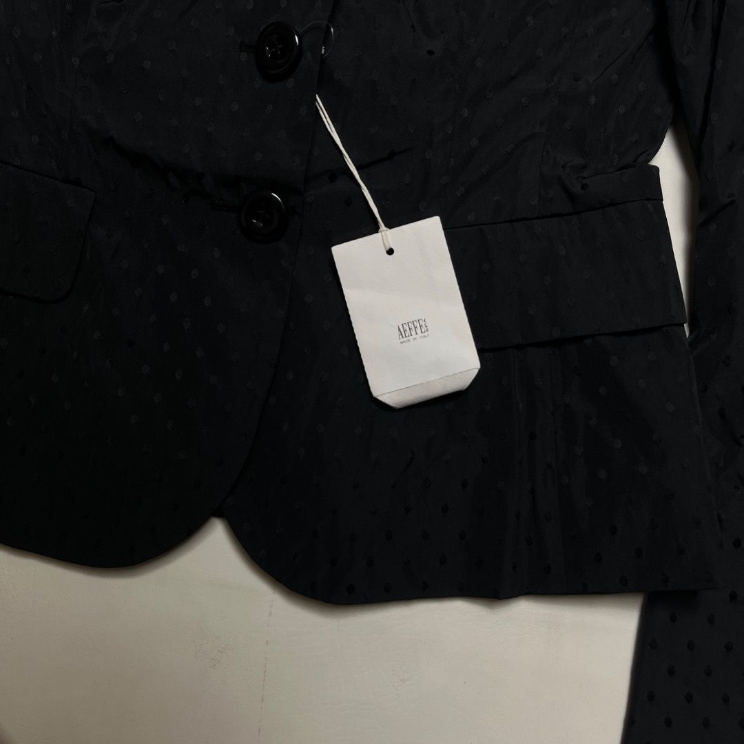 Moschino Cheapandchic Black Polka Dot Blazer Jacket (Category: Coats, Jackets and Outerwear) located in Caloocan City. Submitted by achilles_grails (Listing ID 1470603241, Image 2). Description: - Brand: Moschino Cheapandchic - Color: Classic black with subtle woven polka dot pattern - Closure: Three-button front with matching cuff buttons - Fit: Tailored cut with front pocket flaps - Material: 100% polyester with clean inner lining - Authenticit
