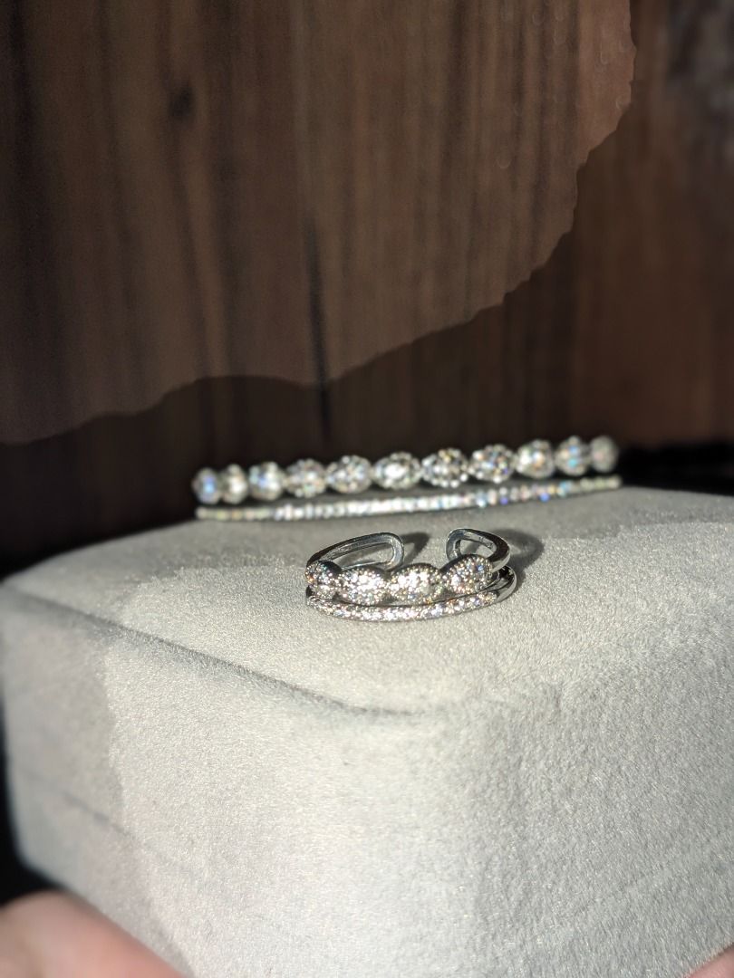 Musinsa White Crystal Rhinestone Open Cuff Bangle and Ring (Category: Bracelets) located in Quezon City. Submitted by nnncorner (Listing ID 1470663993, Image 3). Description: Musinsa White Crystal Rhinestone Open Cuff Bangle Bracelet and Ring Set Worn to show only Never been used Made in Korea Hypoallergenic Non tarnished Perfect for events Bangle fits 15-20 cm (can be adjusted) Ring fits 6-8 (can be adjusted) Complete Crystals With box Sold as s