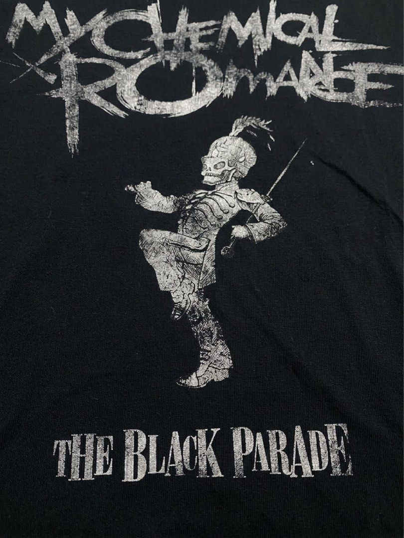 My chemical romance shirt (Category: Activewear) located in Manila. Submitted by brightcloud_25 (Listing ID 1470606291, Image 3). Description: My Chemical Romance (Official Merch) (The Black Parade)shirt (Style)Distress colar and hems Size small 18 x 27 Good as new 650 + sf.