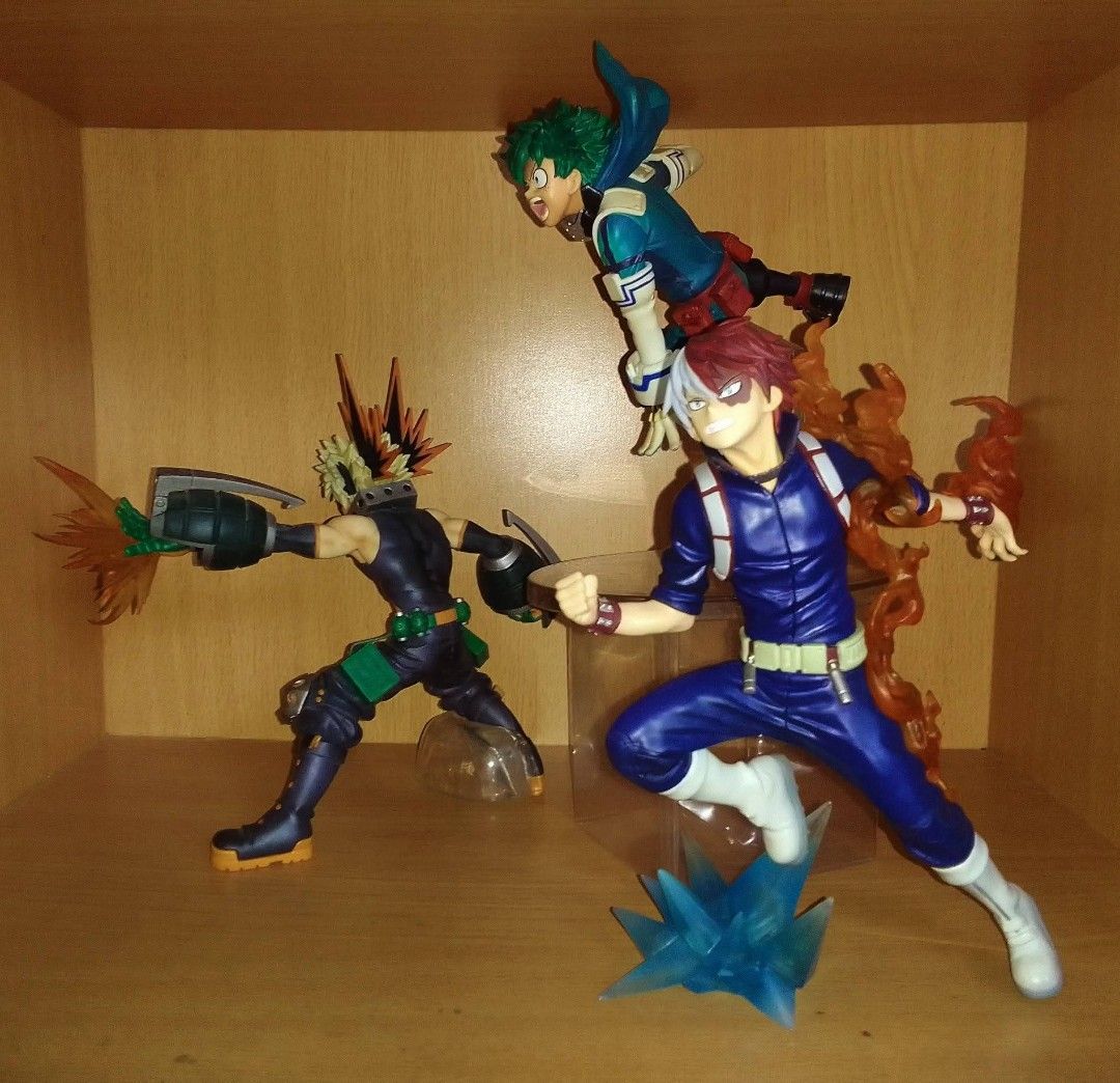 My Hero Academia Trio Set (Category: Figurines & Statues) located in Taguig. Submitted by t.o.t.g.a (Listing ID 1470598648, Image 3). Description: Animé Collectible Figures My Hero Academia Trio Set Authentic P2,750 - Isuzu Midoriya - Katsuki Bakugo - Shoto Todoroki - Ichiban Kuuji line - Loose only, no boxes - Displayed figures, not played - Minimal issues such as dusts.