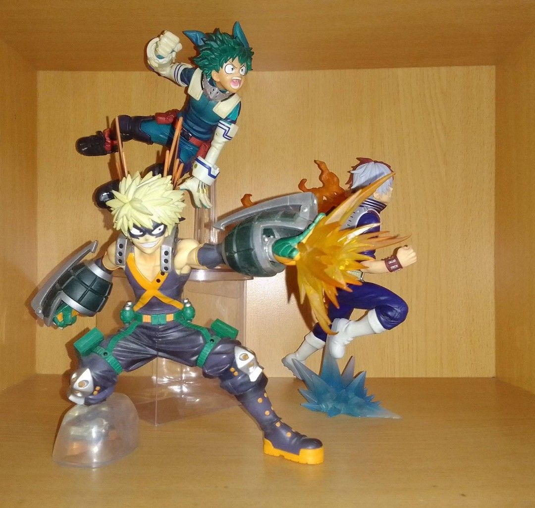 My Hero Academia Trio Set (Category: Figurines & Statues) located in Taguig. Submitted by t.o.t.g.a (Listing ID 1470598648, Image 2). Description: Animé Collectible Figures My Hero Academia Trio Set Authentic P2,750 - Isuzu Midoriya - Katsuki Bakugo - Shoto Todoroki - Ichiban Kuuji line - Loose only, no boxes - Displayed figures, not played - Minimal issues such as dusts.