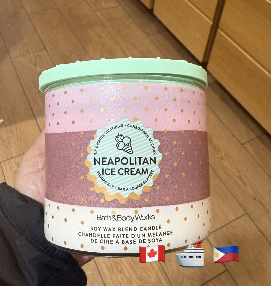 Neopolitan Ice Cream 3 wick candle (Category: Home Fragrance) located in Balungao. Submitted by kateee21 (Listing ID 1470738240, Image 1). Description: 📌📌📌 Available for PREORDER 🛳 Shipping from Canada 🇨🇦 to Philippines 🇵🇭 via sea cargo 📦; Local Shipping fee c/o buyer.