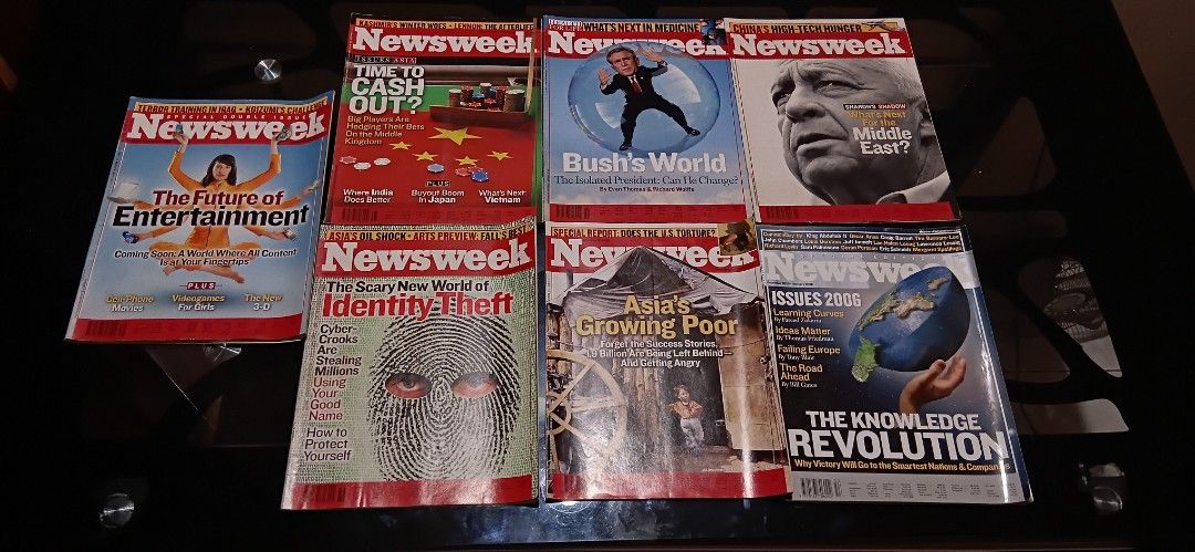 Newsweek Magazine 2005-2006 Issues (Category: Magazines) located in Las Pinas. Submitted by randomstuff.ph (Listing ID 1470586011, Image 1). Description: 2005-2006 Newsweek International magazine bundle PRICE PHP400 = Take all 7 PHP80 = 1pc CONDITION - Well-used TOPICS FEATURED - US Politics - Middle East - Technology - And many more.