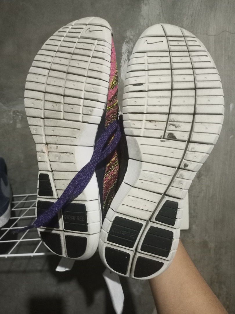 Nike Free Flyknit Chukka Multicolor (Category: Sneakers) located in Mabalacat. Submitted by hasashoe (Listing ID 1470562996, Image 2). Description: - Brand/Model: Nike Free Flyknit Chukka (Multicolor) - Style Code: 639700-501 (2014 release) - Size: US 9 / UK 8 / EUR 42.5 / CM 27 - Details: Vibrant multicolor knit upper, purple laces, and white/black Free sole - Condition: Lightweight and comfortable, with minor dirt on outsoles from previous wear