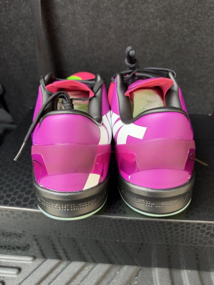 Nike Kobe 8 Mambacurial (Category: Sneakers) located in Caloocan City. Submitted by luckydeer_4f53ea (Listing ID 1470595939, Image 3). Description: - Model: Nike Kobe 8 Protro "Mambacurial" - Condition: Brand new, never worn, pristine condition - Design: Pink engineered mesh upper, bright green Swoosh, purple accents, black laces, and translucent outsole - Packaging: Includes original black snake-scale patterned box - Authenticity: 100% authentic