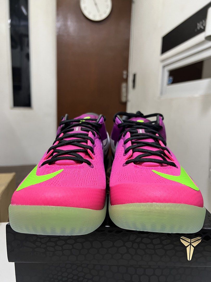 Nike Kobe 8 Protro “Mambacurial” (Category: Sneakers) located in Meycauayan. Submitted by 3fold (Listing ID 1470641913, Image 2). Description: - Colorway: Vibrant pink and purple gradient upper with neon green swoosh - Outsoles: Translucent glowing outsoles with zero dirt or scuffs - Details: Clean black laces, signature Kobe sheath logo on tongue and heel plate - Condition: Pristine, ready to wear or display - Packaging: Includes original black 