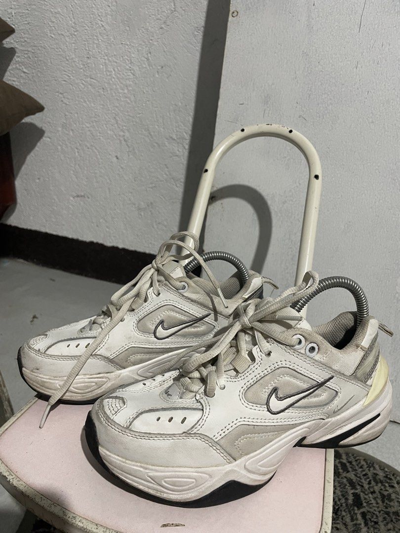 Nike Monarch White Grey Dad Shoes (Category: Sneakers) located in Calabanga. Submitted by balobalocr30793 (Listing ID 1470680359, Image 1). Description: - Brand/Model: Nike Dad Shoes - Colorway: White and Grey with Black Accents - Style: Classic chunky silhouette with thick rubber sole - Condition: Pre-loved; shows some dirt marks, creasing on the upper, minor dirt in tread, and slight rear midsole yellowing - Inclusions: Laces included (Metal sh