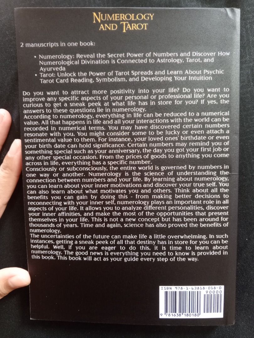 Numerology and Tarot by Mari Silva (Category: Storybooks) located in Pasig City. Submitted by booknhobs (Listing ID 1470620349, Image 2). Description: - Title: Two-in-One Divination Guide by Mari Silva - Topics: Numerology, tarot spreads, symbolism, intuition, astrology, ayurveda, numerological divination. - Format: Paperback edition - Condition: Like new, barely read, clean pages, and intact spine - Ideal For: Beginners and enthusiasts exploring
